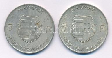 1947. 5Ft Ag "Kossuth" (2x) T:VF,F patina Adamo F8.1