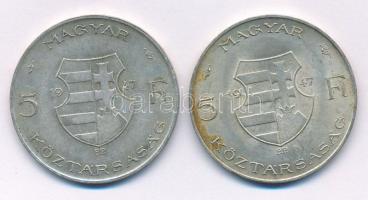1947. 5Ft Ag "Kossuth" (2x) T:VF,F patina Adamo F8.1