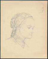 Jelzés nélkül, XX. sz. első fele: Lány népviseletben. Ceruza, papír. 25×20 cm.