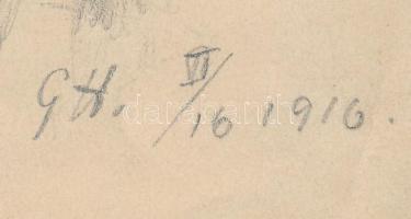 GH jelzéssel (Glatz Henrik?): Városrészlet, 1916. Ceruza, papír. 12×15,5 cm