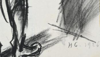HG jelzéssel (Glatz Henrik?): Álló akt, 1926. Szén, papír. 33,5×19,5 cm