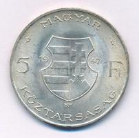 1947. 5Ft Ag "Kossuth" T:AU,XF patina Adamo F8.1