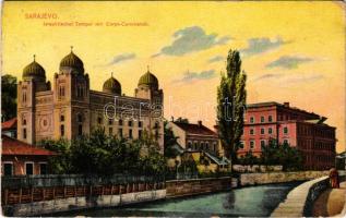 1913 Sarajevo, Israelitischer Tempel mit Corps-Commando / synagogue, K.u.k. army headquarters (EB)