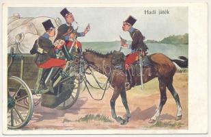 Hadi játék / K.u.K. military humour art postcard, soldiers playing cards. B.K.W.I. 880-9. s: Schönpflug (ázott / wet damage)