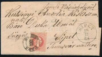 1868 5kr levélen "PÁPA" - "SIPET" (Gudlin 500p)