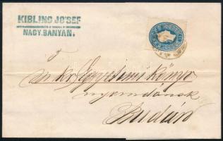 1862 15kr levélen "NAGYBÁNYA" - "PESTH" - "OFEN"