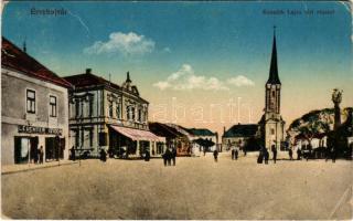 1918 Érsekújvár, Nové Zámky; Kossuth Lajos tér, Leuchter Izidor üzlete. Vasúti levelezőlapárusítás 28. sz. 1916. / square, shops (EB)