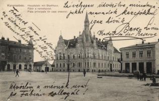 Karánsebes main square with town hall and Café Central