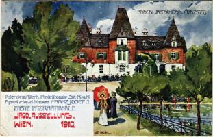 1910 Wien, Erste Internationale Jagdausstellung. Kaiserliches Jagdschloss Mürzsteg / The First International Hunting Exposition in Vienna. Royal hunting lodge, castle in Mürzsteg. Advertisement art postcard s: Ulf Seidl (EB)