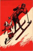 Síelő krampusz hölggyel / skiing Krampus with lady, humour. C.H.W. VIII/2. 2506-7.