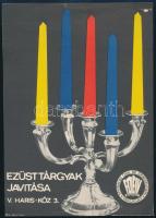cca 1970 Ezüsttárgyak javítása, FÓÉV Budapest, kisplakát, Zrínyi Nyomda, jelzés nélkül, villamosplakát, lapszéli apró szakadással, 23×16,5 cm