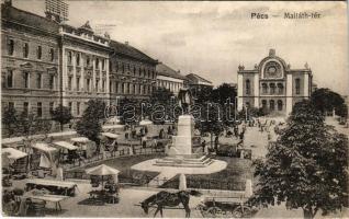 1921 Pécs, Mailáth (Majláth) tér, piac, zsinagóga. Karpf Berta kiadása (EK)