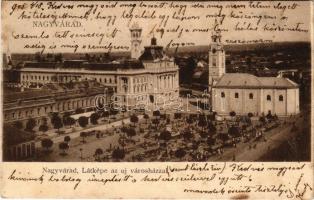 1905 Nagyvárad, Oradea; Látkép, új városház, piac. Sonnenfeld A. kiadása / town hall, market (fl)