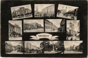 1915 Székesfehérvár, Igazságügyi palota, Kossuth utca, Rákóczi utca, Izraelita templom, zsinagóga, színház, vasútállomás, Nádor utca, Zichy liget, Vörösmarty tér, Vértanúk szobra, Széchenyi utca (ázott / wet damage)