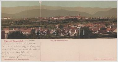 1901 Szenterzsébet, Hammersdorf, Gusterita (Nagyszeben, Sibiu); Blick vom Hammersdorfer Berg. Jos. Drotleff / látkép a hegyről. 3-részes kihajtható panorámalap / view from the hill. 3-tiled folding panoramacard (hajtásnál szakadt / torn at fold)