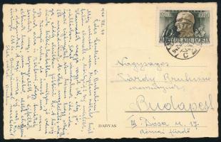 1940 Sárdy Brutus (1892-1970) festőművész, restaurátor autográf levelezőlapja feleségéhez, Kézdi-Kovács Lenkéhez, Kézdi-Kovács László (1864-1942) festőművész, műkritikus lányához,