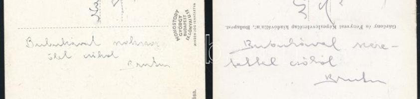 1940 Sárdy Brutus (1892-1970) festőművész, restaurátor 2db autográf levelezőlapja feleségéhez, Kézdi...