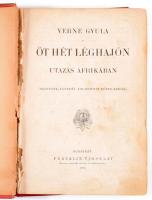 Verne Gyula: Öt hét léghajón. Utazás Afrikában. Bp., 1908, Franklin-Társulat, 384 p. Kiadói aranyozott, festett, illusztrált egészvászon-kötés, kissé sérült gerinccel, helyenként kissé foltos lapokkal, az elülső szennylap sérült, a hátsó szennylap hiányzik.