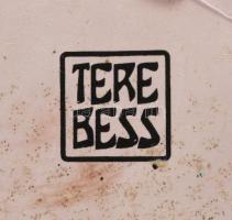 Jelzett ökörvérmázas kerámia váza, lakkozott fa talapzaton, hibátlan, teljes m: 44 cm