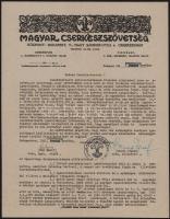 1941 A Magyar Cserkészszövetség gépelt levele Éry Emil orsz. ügyv. elnök és Czoch József orsz. ellenőrző sajátkezű aláírásával, pecséttel, amelyben felszólítja a cserkésztiszteket éves érvényes igazolvány kiváltására, hajtva, jó állapotban.