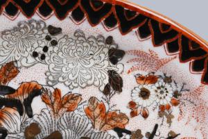 cca 1940 Kínai export porcelán ovális dísztál, jelzett, hibátlan, fém tartón, 25x17 cm