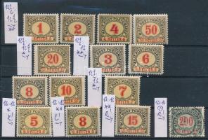 1904 Teljes portó sor fogazás szerint válogatva, közte ritka eltérő fogazások is! Nagy része postatiszta, 2 db falcos és 1 pecsételt, szép minőség. (31.200+)