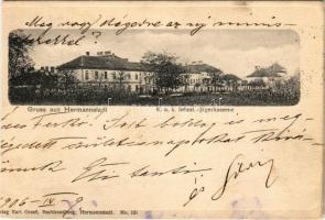 1906 Nagyszeben, Hermannstadt, Sibiu; K.u.K. Infant-Jägerkaserne / Osztrák-magyar gyalogsági és vadász laktanya. Karl Graef kiadása / K.u.K. infantry and hunter barracks (vágott / cut)