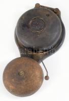 Régi bakelit és vas iskolacsengő, m: 18 cm
