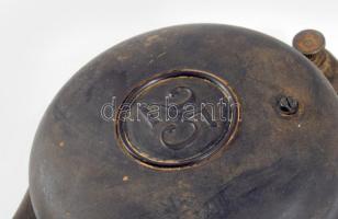 Régi bakelit és vas iskolacsengő, m: 18 cm