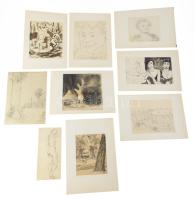 Jelzés nélkül, 1900-1930 körül: 10 db tanulmányrajz (női aktok, portrék, városrészlet, táj stb.) Klf. technikák, papír, klf, méretekben 25x18 cm-ig.