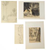 Jelzés nélkül, 1900-1930 körül: 10 db tanulmányrajz (női aktok, portrék, városrészlet, táj stb.) Klf...