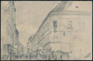 Glatz Henrik (Glatz Oszkár fia): Nagyvárosi forgatag, 1923. Ceruza, papír. Jelzett. 14×21,5 cm.