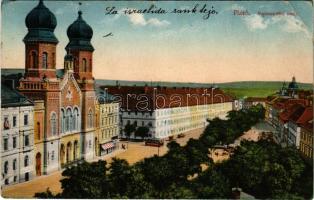 1921 Plzen, Pilsen; Radeckého sady / synagogue, tram (EB)