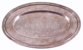 Laderier ezüstözött alpakka tálca, "Continental et Palace" felirattal, kopással, 23x36 cm