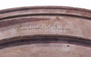 Laderier ezüstözött alpakka tálca, "Continental et Palace" felirattal, kopással, 23x36 cm