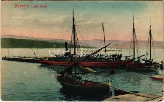 1909 Abbazia, Opatija; Am Molo / kikötő, gőzhajó / port, steamship (EK)