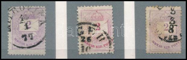 1881 3 db 2kr gyöngyjavításokkal (ex Orbán, Sebestyén kiállítási anyagból)