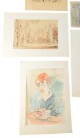Jelzés nélkül, 1900-1930 körül: 10 db tanulmányrajz (portrék, épület, táj stb.) Klf. technikák, papí...