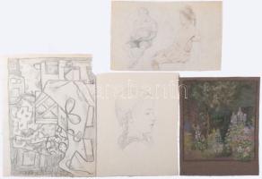Jelzés nélkül, 1900-1930 körül: 10 db tanulmányrajz (női akt, portré, táj stb.) Klf. technikák, papí...