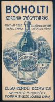 Boholti (Erdély) korona gyógyforrás borvíza, Déva, dekoratív számolócédula, szép állapotban.