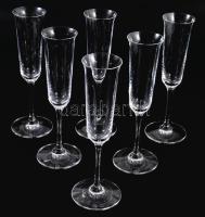 Jelzett kristály talpas pezsgőspohár szett, 6 darab, hibátlan, m: 20,5 cm