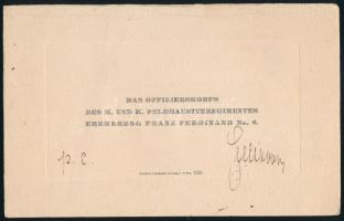 cca 1915 A kassai cs. és kir. 6. tábori tarackos ezred (K. u. k. Feldhaubitzregiment Erzherzog Franz Ferdinand Nr. 6) tisztikarának üdvözlőlapja, azonosítandó aláírással, 11x17,5 cm
