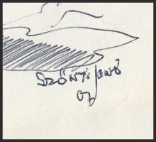 Szőnyi Jenő (1902-?): Sertéscsalád a Mátrában. Golyóstoll, papír, jelzett. 17,5x23 cm