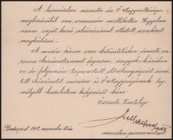 1902 Bp., báró Fejérváry Géza honvédelmi miniszter aláírt fényképéhez mellékelt gratuláló levél (az ...