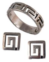 Görög ezüst (Ag) fülbevaló pár és gyűrű szett, jelzett, nettó 6,3g