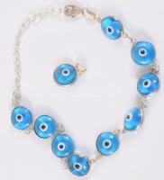 Olasz ezüst karkötő és medál szett, murano gyöngyökkel,, jelzett, bruttó 7,9g