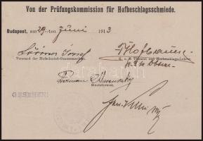 1913 Bp., Cs. és kir. patkolókovács iskola (K. und k. Hufbeschlagschule in Budapest) által kiállítot...