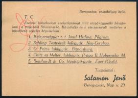 1938 Salamon Jenő beregszászi kereskedelmi ügynök levele, Szlovenszkó - Kárpátalja visszacsatolása u...