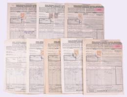 ca 1940 Dunai Hajózási Forgalmi Vállalatok Együttes áruforgalma 6 db kétnyelvű zöld fuvarlevél illetékbélyegekkel