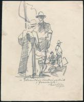 Márton Ferenc (1884-1940): 1933 Gödöllői Jamboree - Francia cserkészek. Ceruza, papír, jelzett, / Scout Jamboree 1933. Gödöllő, French scouts. Pencil drawing 20x18 cm